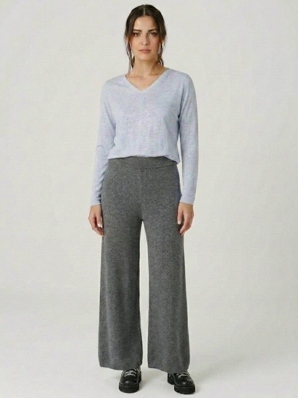 b+ ab Light Gray Women's Wide Leg  Pull On Wool Alpaca Capri Pants Minimalist